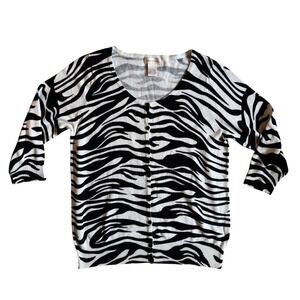 Monroe & Main Zebra Animal Print Womens Button Up Cardigan Cotton Blend